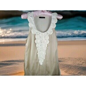 B'leev Blouse Sheer Lined Sleeveless Embroidered Tan Size S